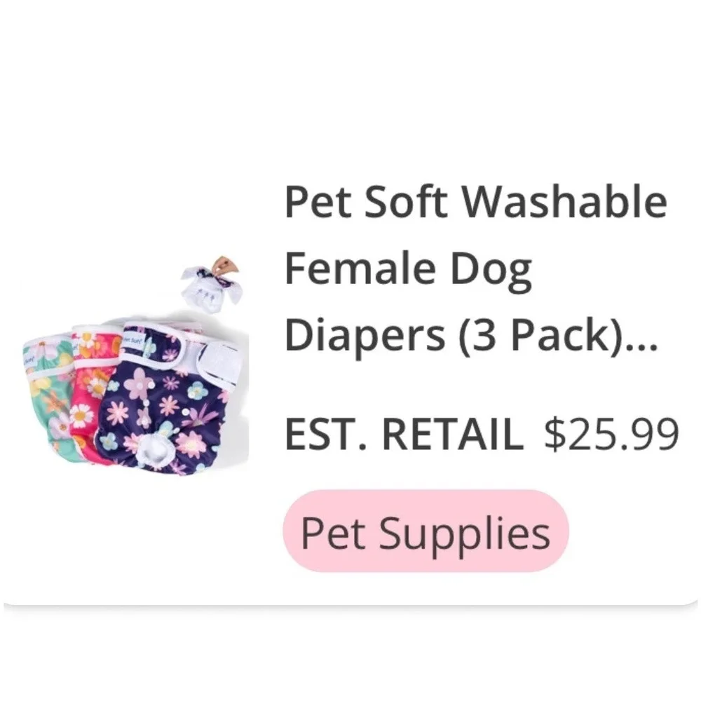 Pet Soft Reusable Female Dog Diapers 3 Pack Floral Bloom Large Washable Wraps